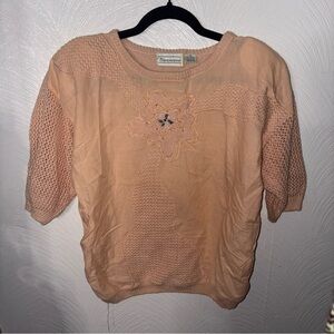 Vintage Shenanigains Peach Knit Embroidered Floral Sweater Size M Knit Retro